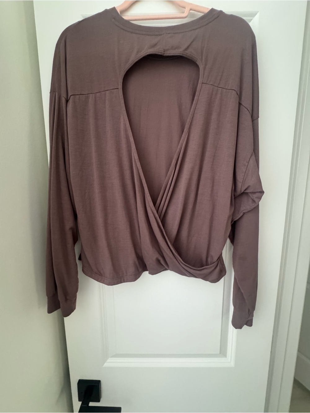 Free People Dupe Open-Back Draped Long-Sleeve Top in Mauve Plum